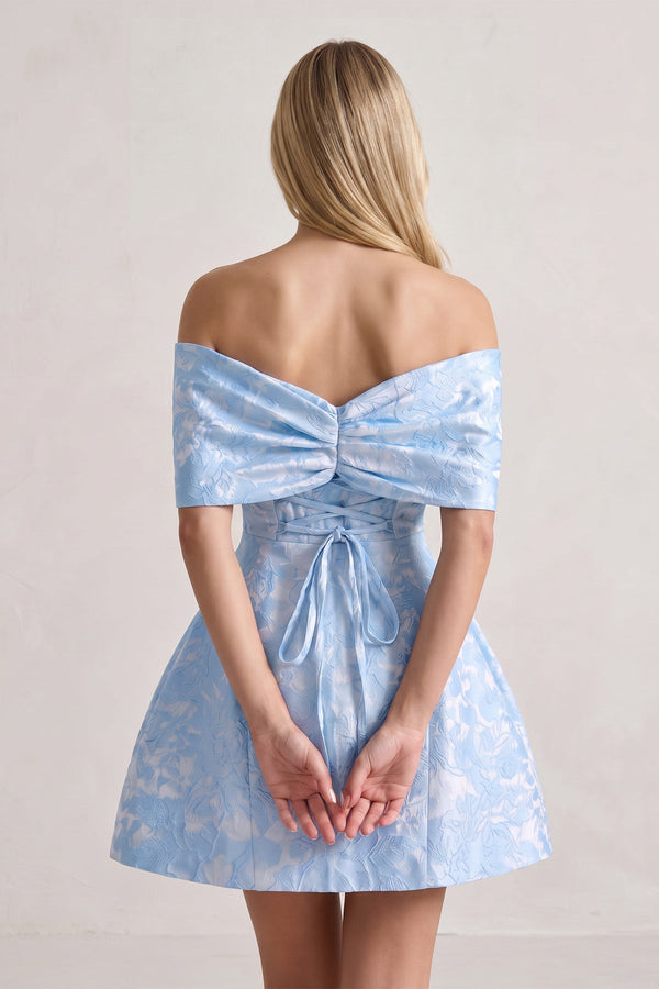 Sky Blue Off The Shoulder Jacquard A Line Homecoming Dress With Appliques (2) | SHEISME