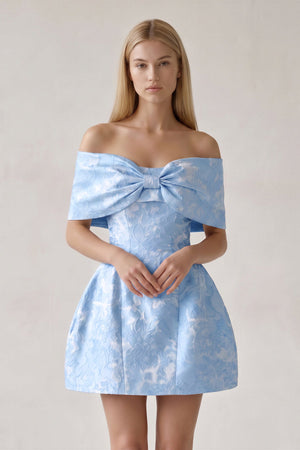 Sky Blue Off The Shoulder Jacquard A Line Homecoming Dress With Appliques | SHEISME