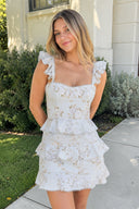 Sky Blue Printed Knitted Linen Ruffled Sheath Homecoming Dress | SHEISME