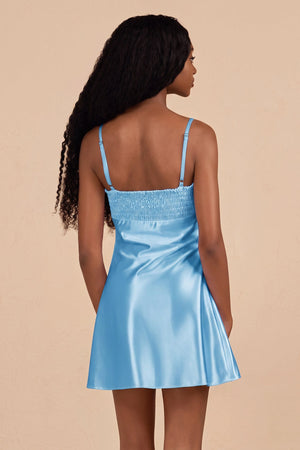 Sky Blue Sheath Spaghetti Straps Satin Homecoming Dress (2) | SHEISME