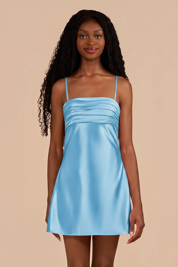 Sky Blue Sheath Spaghetti Straps Satin Homecoming Dress | SHEISME