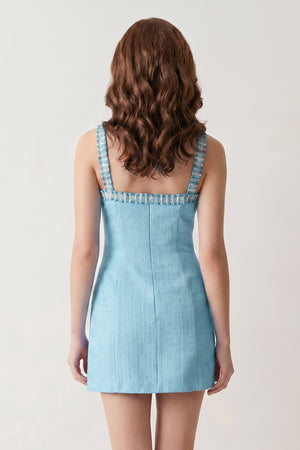 Sky Blue Spaghetti Straps Beaded Sheath Homecoming Dress With Bows (2) | SHEISME