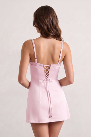 Pink Spaghetti Straps Satin Sheath Homecoming Dress With Rhinestones - SHEISME
