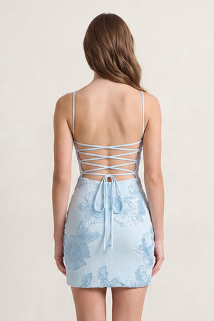 Sky Blue Spaghetti Straps Sheath Homecoming Dress With Floral Embroidery (4) | SHEISME