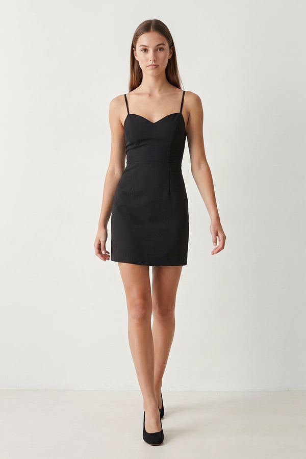 Black Spaghetti Straps Sheath Linen Homecoming Dress With Back Bow | SHEISME