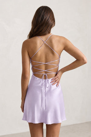 Lavender Spaghetti Straps Sheath Satin Homecoming Dress With Sequins | SHEISME
