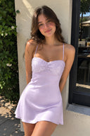 Lavender Spaghetti Straps Sheath Satin Homecoming Dress With Sequins | SHEISME