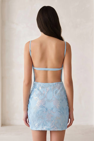 Sky Blue Sparkly Sequin Backless Bodycon Mini Party Dresses | SHEISME