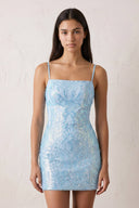 Sky Blue Sparkly Sequin Backless Bodycon Mini Party Dresses | SHEISME