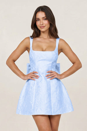 Sky Blue Square Neck A Line Short Homecoming Dresses With Bow | SHEISME