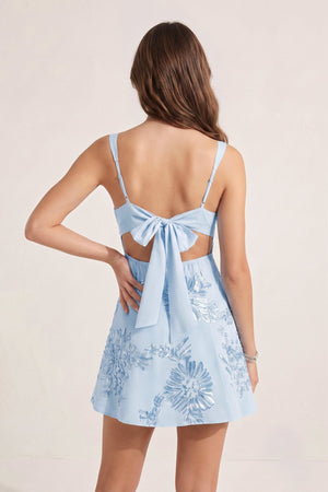 Sky Blue Square Neck Embroidered Flower Tulle A-Line Homecoming Dress | SHEISME