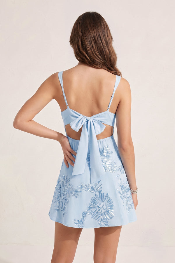 Sky Blue Square Neck Embroidered Flower Tulle A-Line Homecoming Dress | SHEISME