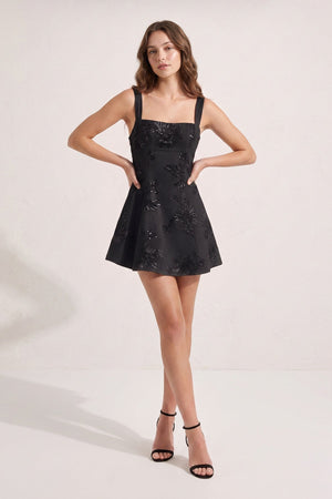 Black Square Neck Embroidered Flower Tulle A-Line Homecoming Dress | SHEISME