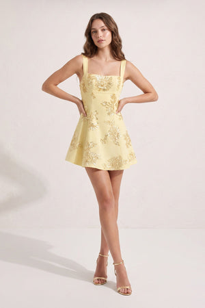 Yellow Square Neck Embroidered Flower Tulle A-Line Homecoming Dress | SHEISME