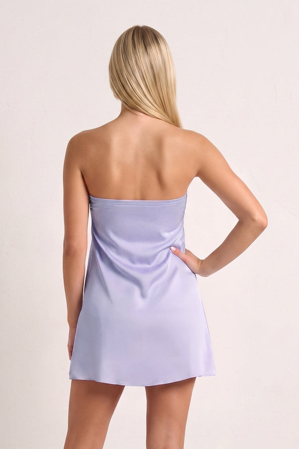 Lavender Strapless A-Line Satin Homecoming Dress with Ribbon (4) | SHEISME