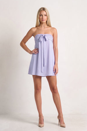 Lavender Strapless A-Line Satin Homecoming Dress with Ribbon (5) | SHEISME