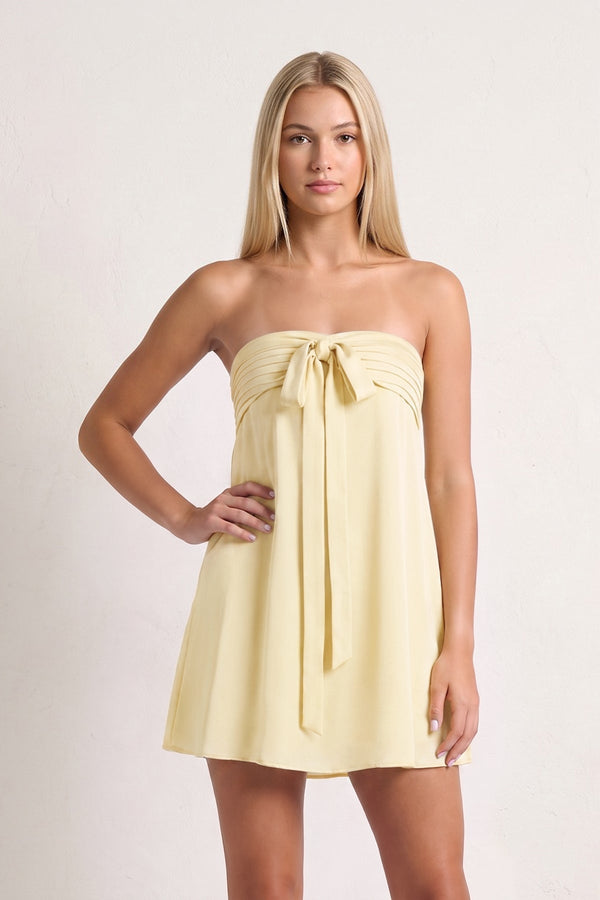 Yellow Strapless A-Line Satin Homecoming Dress with Ribbon (3) | SHEISME