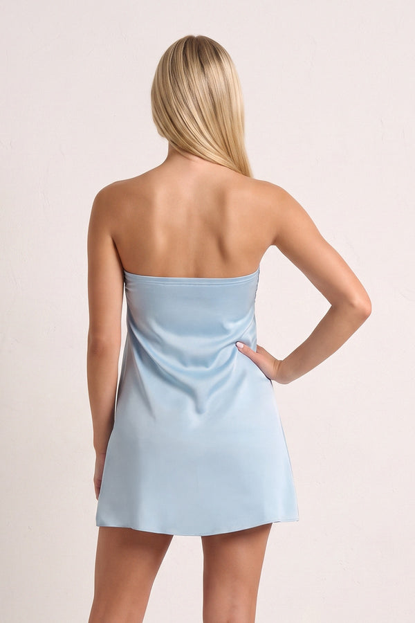 Sky Blue Strapless A-Line Satin Homecoming Dress with Ribbon | SHEISME