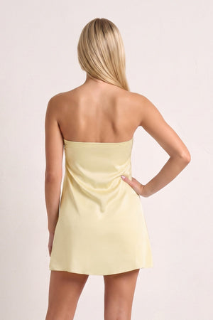 Yellow Strapless A-Line Satin Homecoming Dress with Ribbon (4) | SHEISME