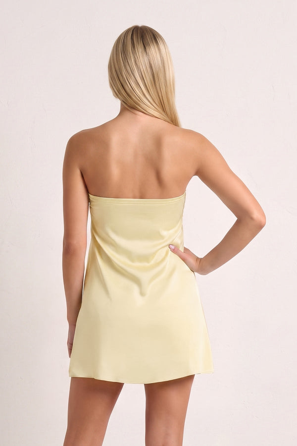 Yellow Strapless A-Line Satin Homecoming Dress with Ribbon (4) | SHEISME