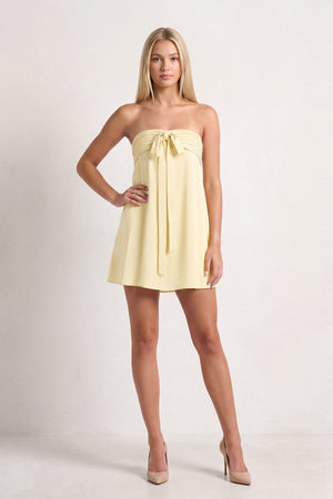 Yellow Strapless A-Line Satin Homecoming Dress with Ribbon (5) | SHEISME