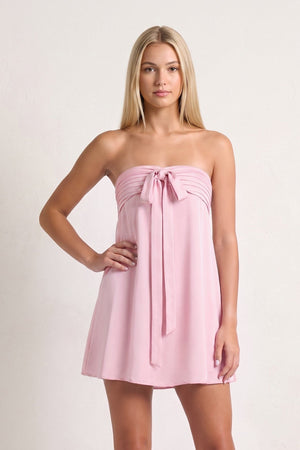 Pink Strapless A-Line Satin Homecoming Dress with Ribbon (3) | SHEISME