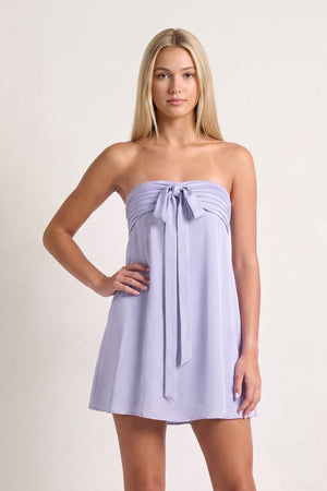 Lavender Strapless A-Line Satin Homecoming Dress with Ribbon (3) | SHEISME