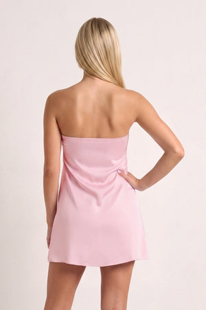 Pink Strapless A-Line Satin Homecoming Dress with Ribbon (4) | SHEISME