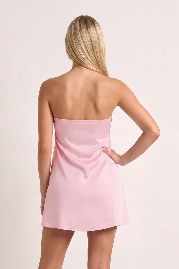 Pink Strapless A-Line Satin Homecoming Dress with Ribbon (4) | SHEISME
