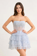 Sky Blue A-Line Strapless Scoop Tiered Sleeveless Short Homecoming Dress - SHEISME