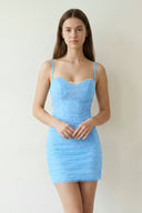 Sky Blue Sheath Tulle Pleated Homecoming Dress with Pearls - SHEISME
