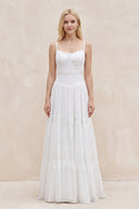 White Spaghetti Sleeveless Chiffon Beach Boho Wedding Dress - SHEISME