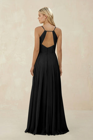 Spaghetti Strap A - Line Chiffon Bridesmaid Dress in Black - SHE IS ME Bridesmaid Dresses