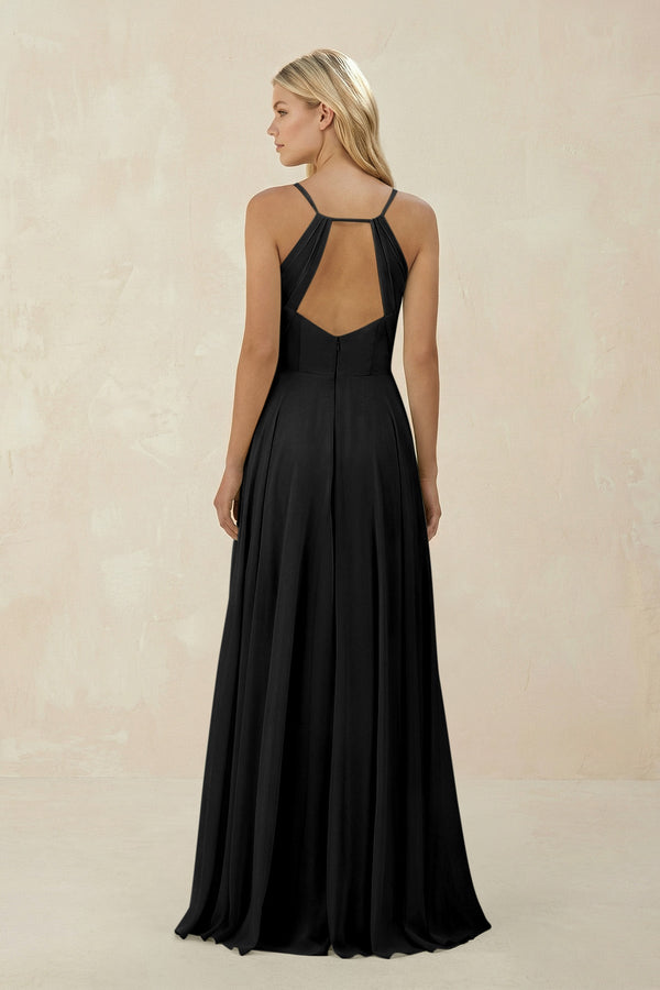 Spaghetti Strap A - Line Chiffon Bridesmaid Dress in Black - SHE IS ME Bridesmaid Dresses