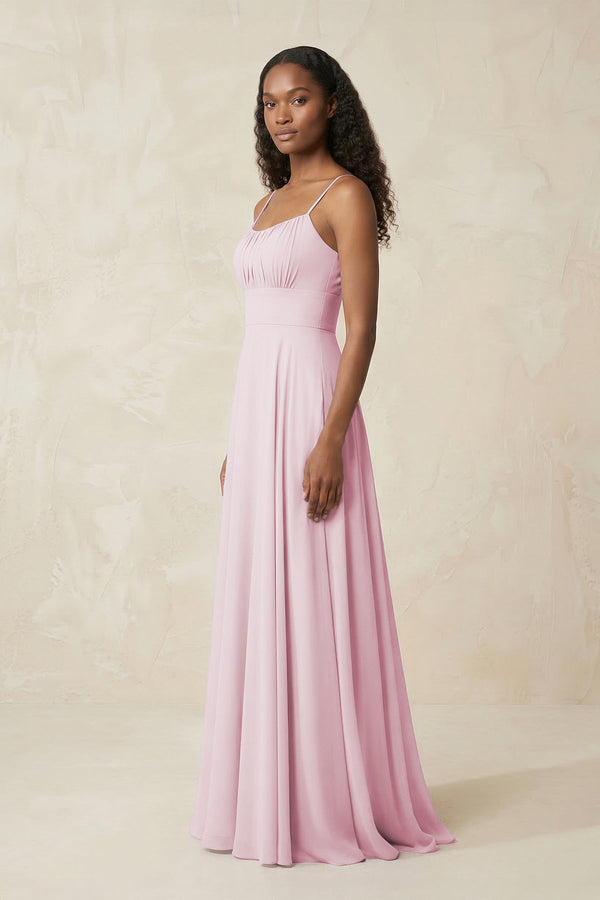 Spaghetti Strap A - Line Chiffon Bridesmaid Dress in Candy Pink - SHE IS ME Bridesmaid Dresses