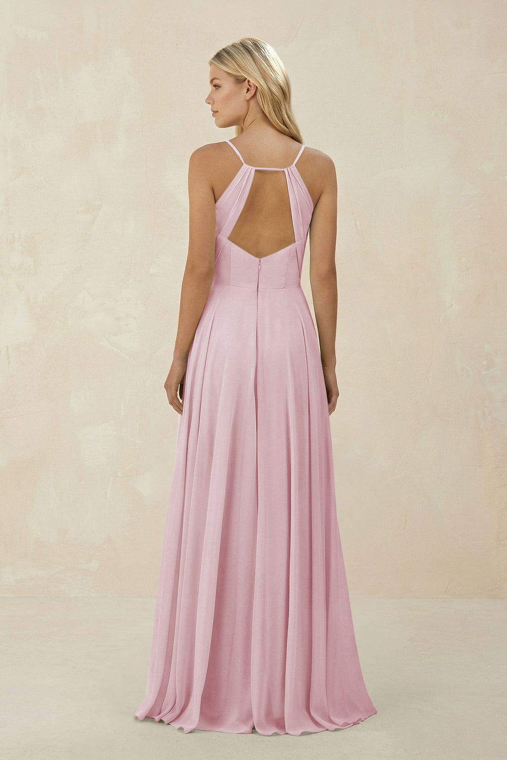 Spaghetti Strap A - Line Chiffon Bridesmaid Dress in Candy Pink - SHE IS ME Bridesmaid Dresses