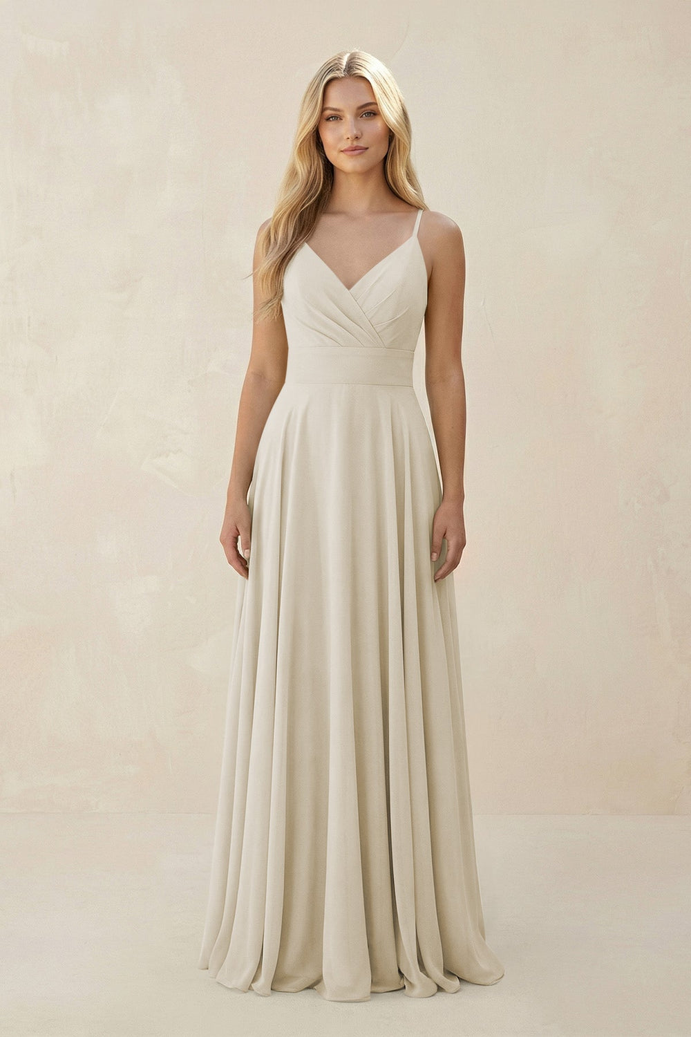 Spaghetti Strap A - Line Chiffon Bridesmaid Dress in Dove Gray - SHE IS ME Bridesmaid Dresses