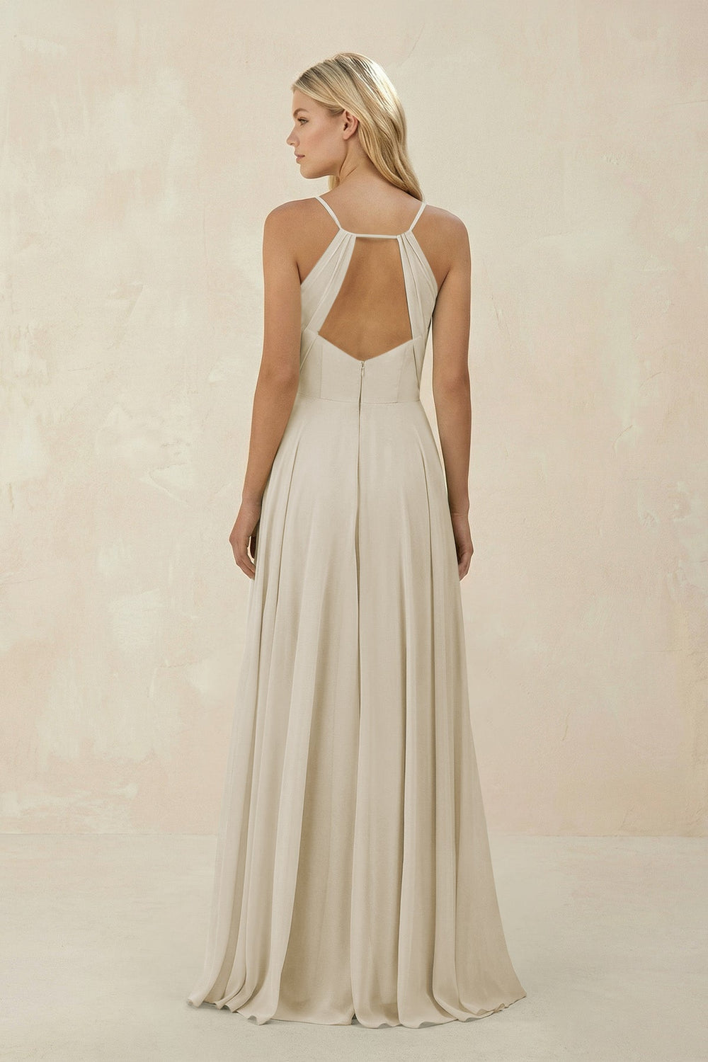 Spaghetti Strap A - Line Chiffon Bridesmaid Dress in Dove Gray - SHE IS ME Bridesmaid Dresses