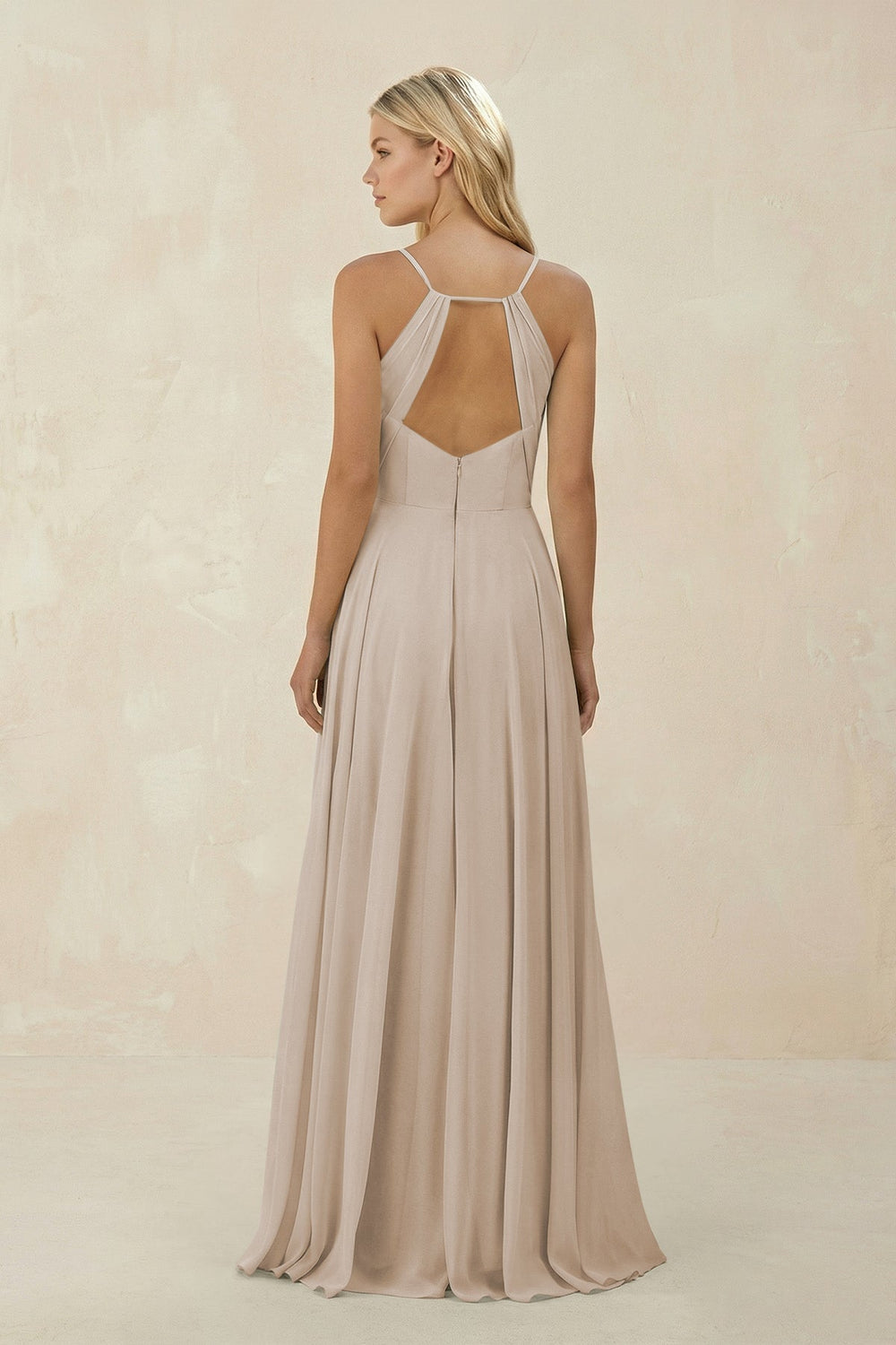 Spaghetti Strap A - Line Chiffon Bridesmaid Dress in Frost - SHE IS ME Bridesmaid Dresses