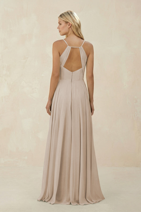 Spaghetti Strap A - Line Chiffon Bridesmaid Dress in Frost - SHE IS ME Bridesmaid Dresses