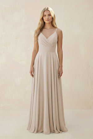Spaghetti Strap A - Line Chiffon Bridesmaid Dress in Frost - SHE IS ME Bridesmaid Dresses