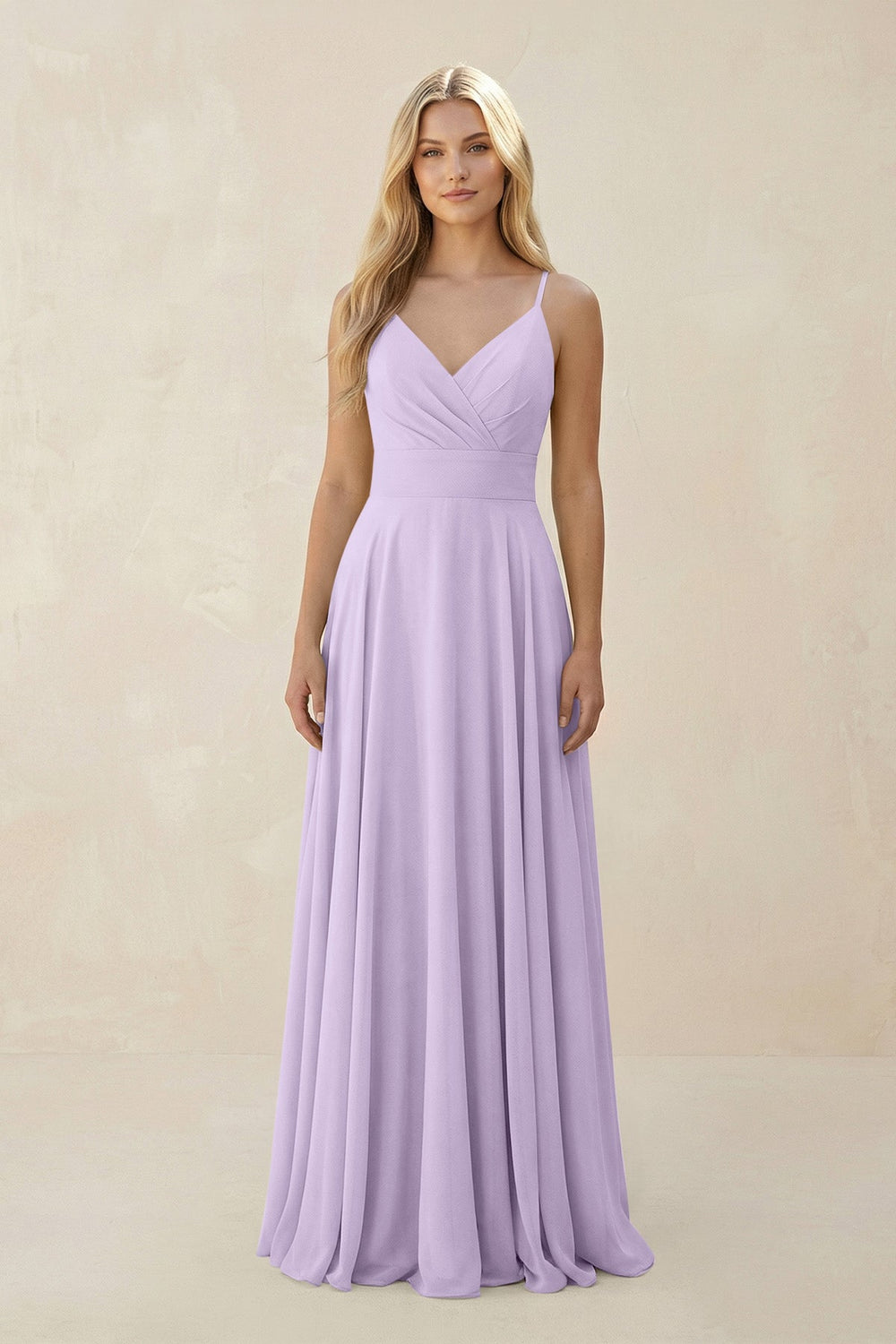 Spaghetti Strap A - Line Chiffon Bridesmaid Dress in Lavender - SHE IS ME Bridesmaid Dresses