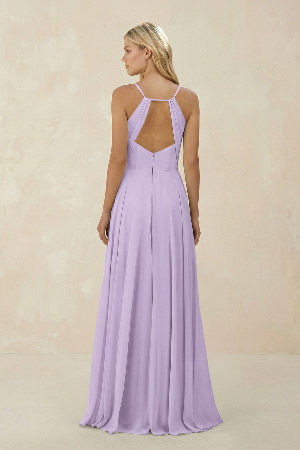 Spaghetti Strap A - Line Chiffon Bridesmaid Dress in Lavender - SHE IS ME Bridesmaid Dresses