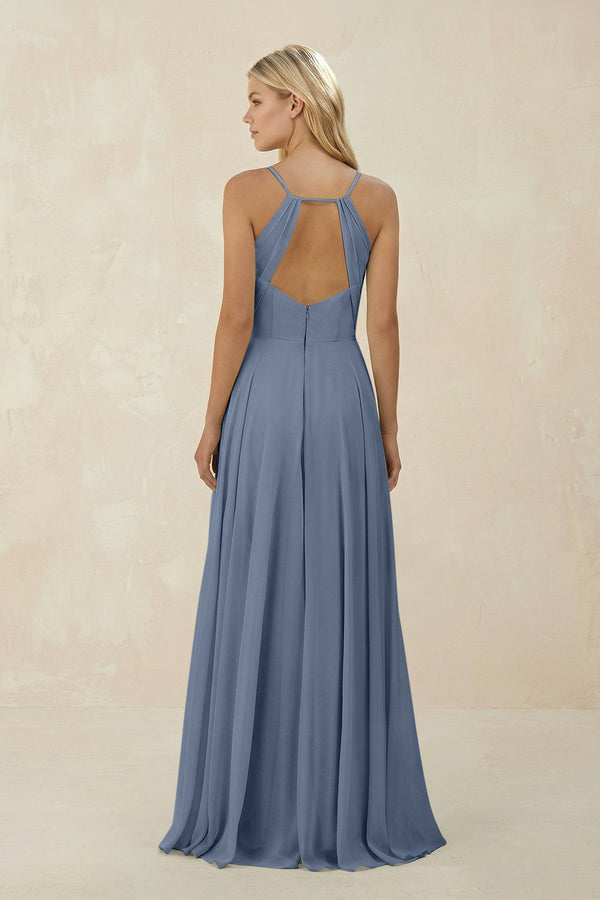 Spaghetti Strap A - Line Chiffon Bridesmaid Dress in Neptune - SHE IS ME Bridesmaid Dresses