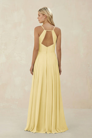 Spaghetti Strap A - Line Chiffon Bridesmaid Dress in Pastel Yellow - SHE IS ME Bridesmaid Dresses