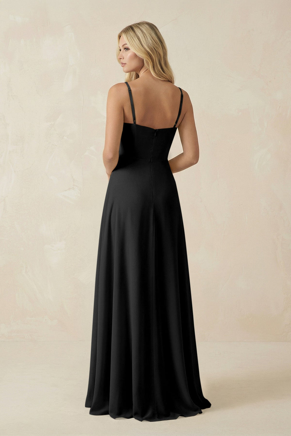 Spaghetti Strap Chiffon A - Line Bridesmaid Dress in Black - SHE IS ME Bridesmaid Dresses