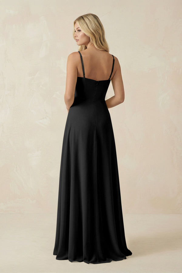 Spaghetti Strap Chiffon A - Line Bridesmaid Dress in Black - SHE IS ME Bridesmaid Dresses