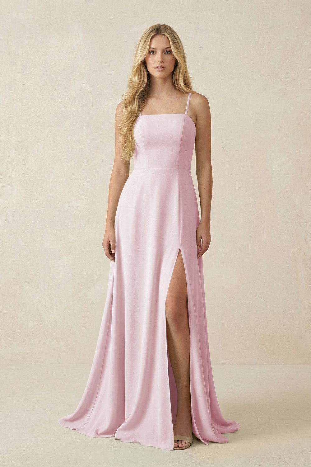 Spaghetti Strap Chiffon A - Line Bridesmaid Dress in Candy Pink - SHE IS ME Bridesmaid Dresses