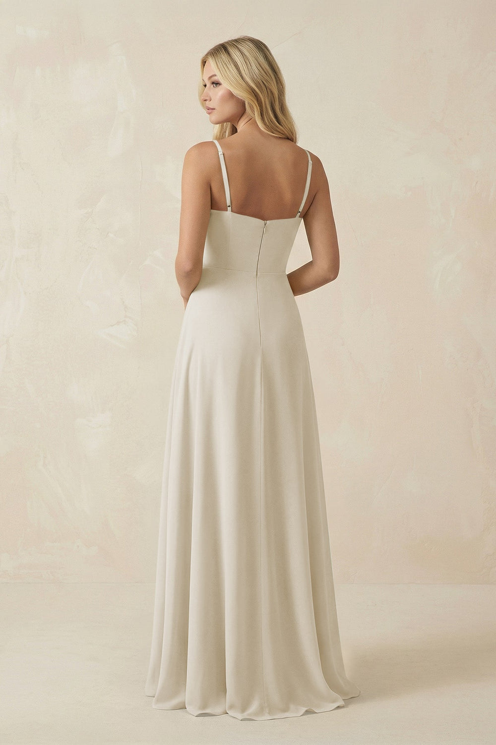 Spaghetti Strap Chiffon A - Line Bridesmaid Dress in Dove Gray - SHE IS ME Bridesmaid Dresses