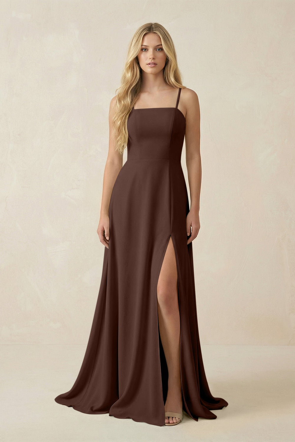 Spaghetti Strap Chiffon A - Line Bridesmaid Dress in Espresso - SHE IS ME Bridesmaid Dresses
